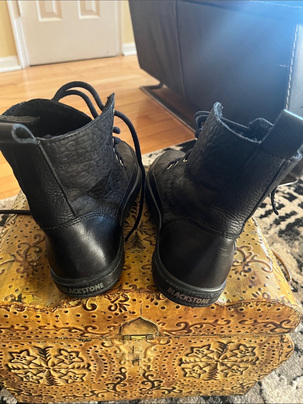 Blackstone Black Textured Leather Lace-Up Ankle Boots